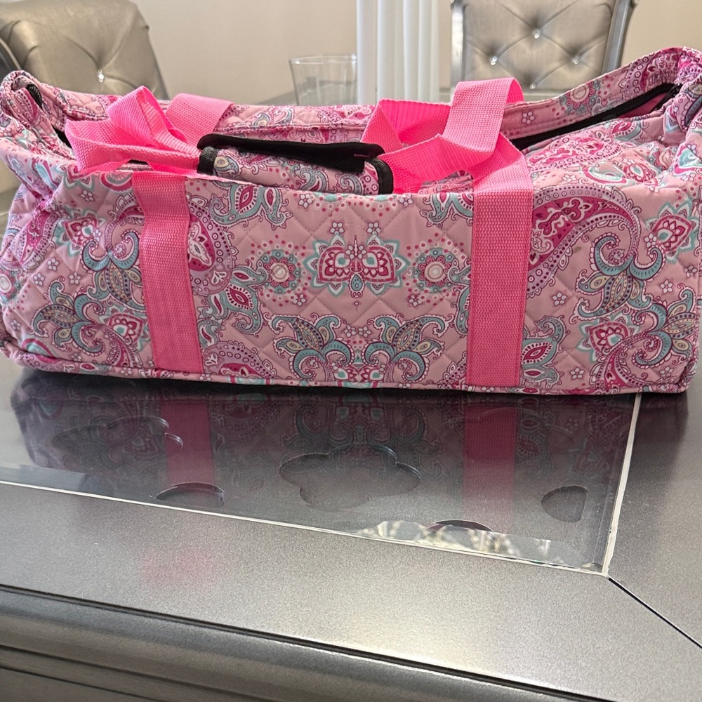 Pink Paisley Quilted Duffel Bag with Reinforced Handles